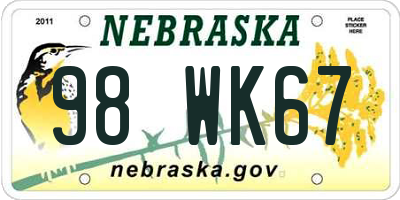 NE license plate 98WK67
