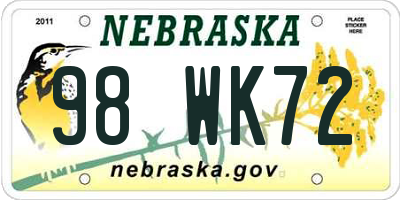 NE license plate 98WK72