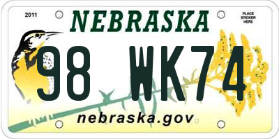 NE license plate 98WK74