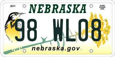 NE license plate 98WL08
