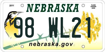 NE license plate 98WL21