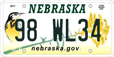 NE license plate 98WL34