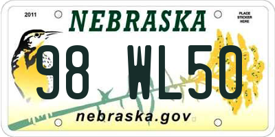 NE license plate 98WL50
