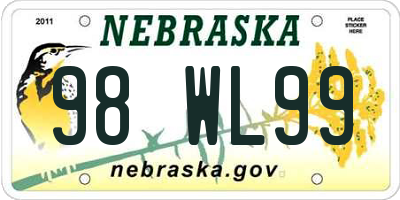 NE license plate 98WL99