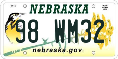 NE license plate 98WM32