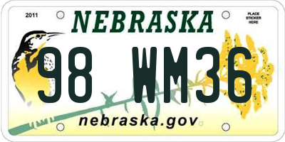 NE license plate 98WM36