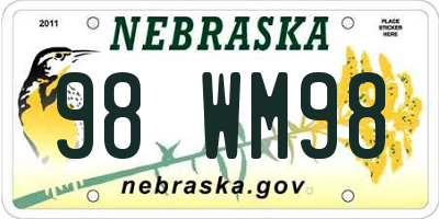 NE license plate 98WM98