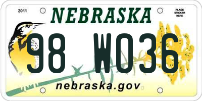 NE license plate 98WO36