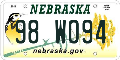 NE license plate 98WO94