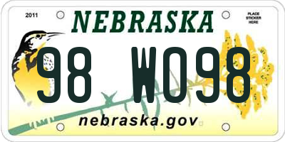 NE license plate 98WO98
