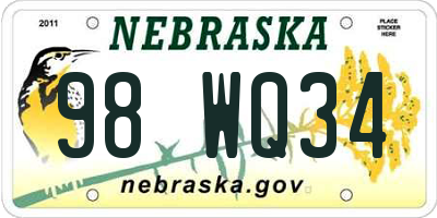 NE license plate 98WQ34