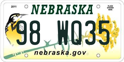 NE license plate 98WQ35