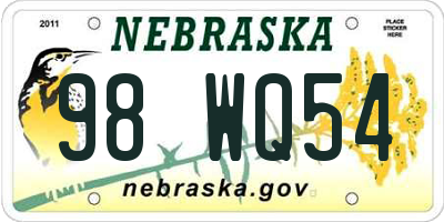 NE license plate 98WQ54