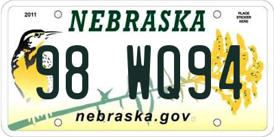 NE license plate 98WQ94