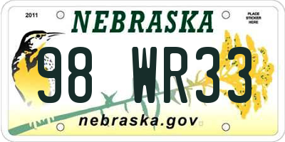 NE license plate 98WR33