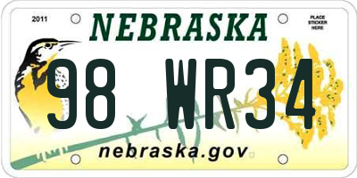 NE license plate 98WR34