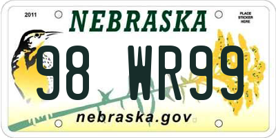 NE license plate 98WR99