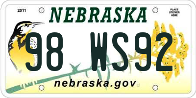 NE license plate 98WS92