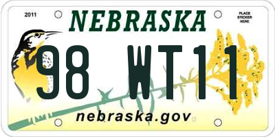 NE license plate 98WT11