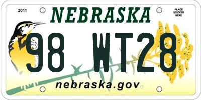 NE license plate 98WT28