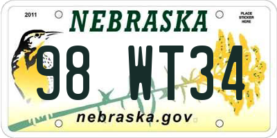 NE license plate 98WT34