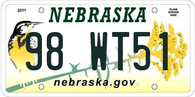 NE license plate 98WT51