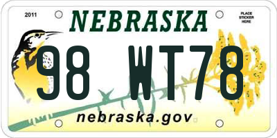 NE license plate 98WT78