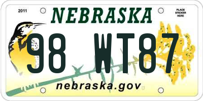 NE license plate 98WT87