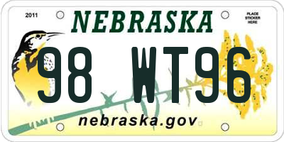 NE license plate 98WT96