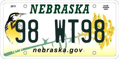 NE license plate 98WT98
