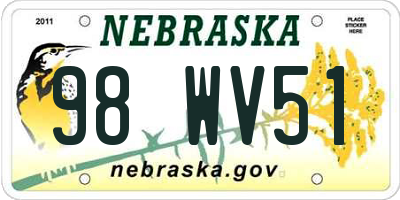 NE license plate 98WV51