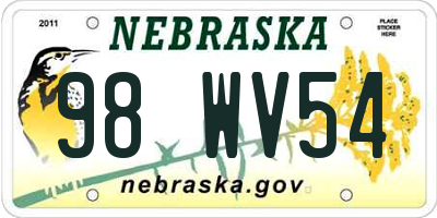 NE license plate 98WV54