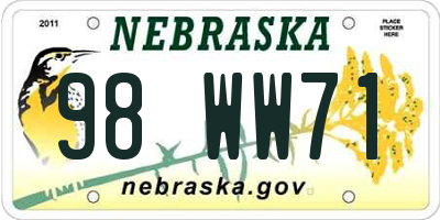 NE license plate 98WW71