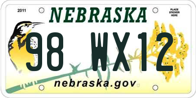 NE license plate 98WX12