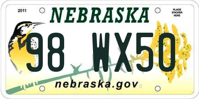 NE license plate 98WX50