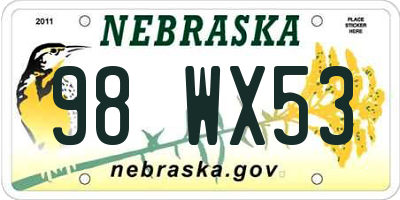 NE license plate 98WX53