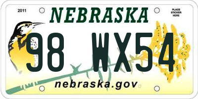 NE license plate 98WX54