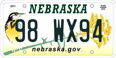NE license plate 98WX94