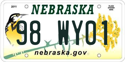NE license plate 98WY01