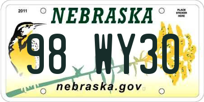 NE license plate 98WY30