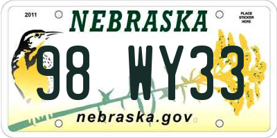 NE license plate 98WY33