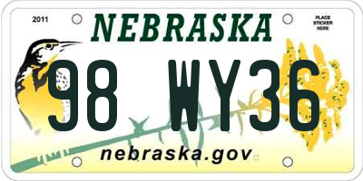NE license plate 98WY36