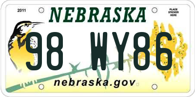 NE license plate 98WY86