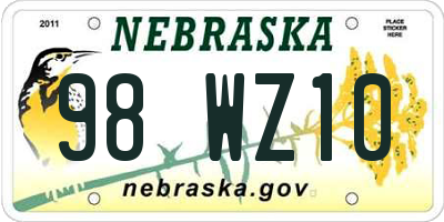 NE license plate 98WZ10