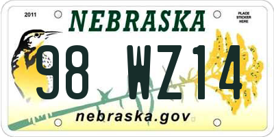 NE license plate 98WZ14