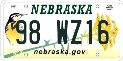 NE license plate 98WZ16
