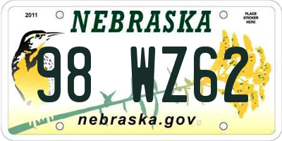 NE license plate 98WZ62