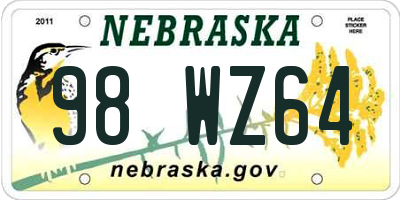 NE license plate 98WZ64