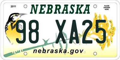 NE license plate 98XA25