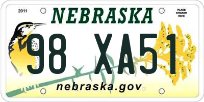 NE license plate 98XA51